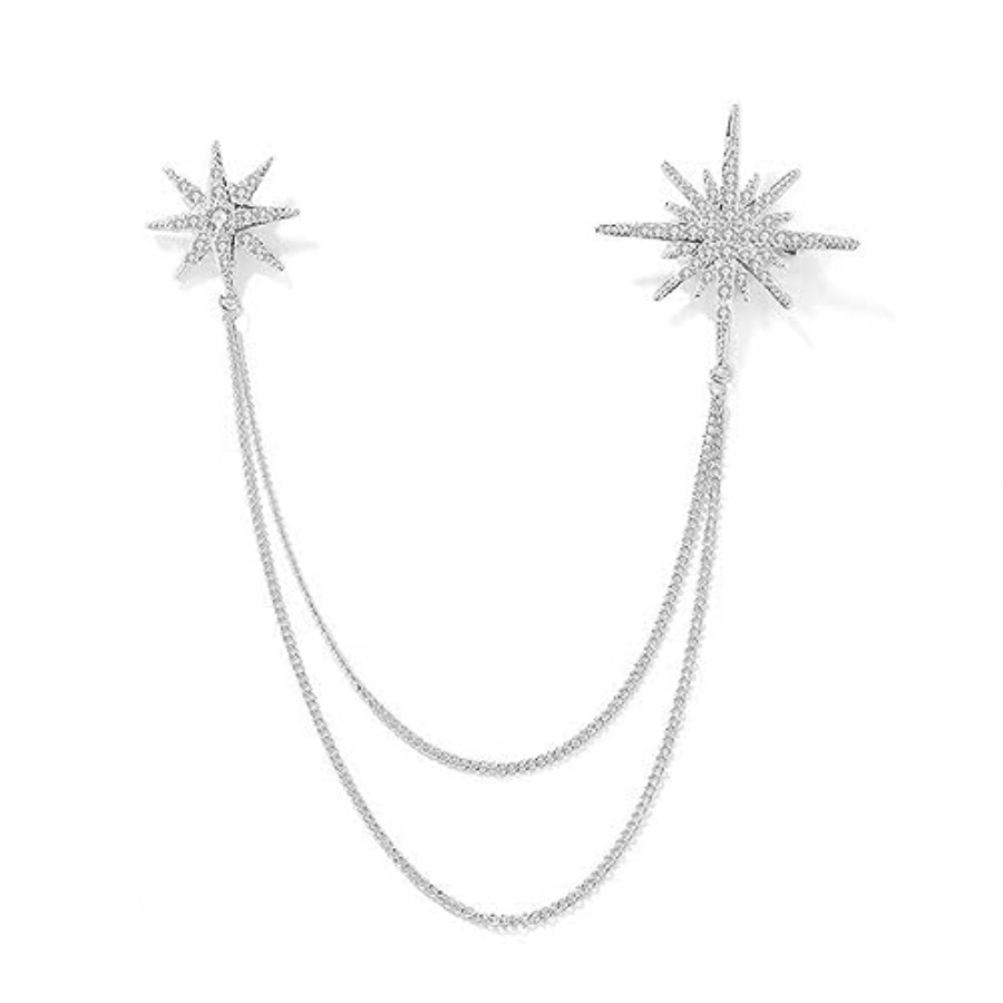 Silver Rhinestone Star Brooch  - Men Accessories Bouquet review and price