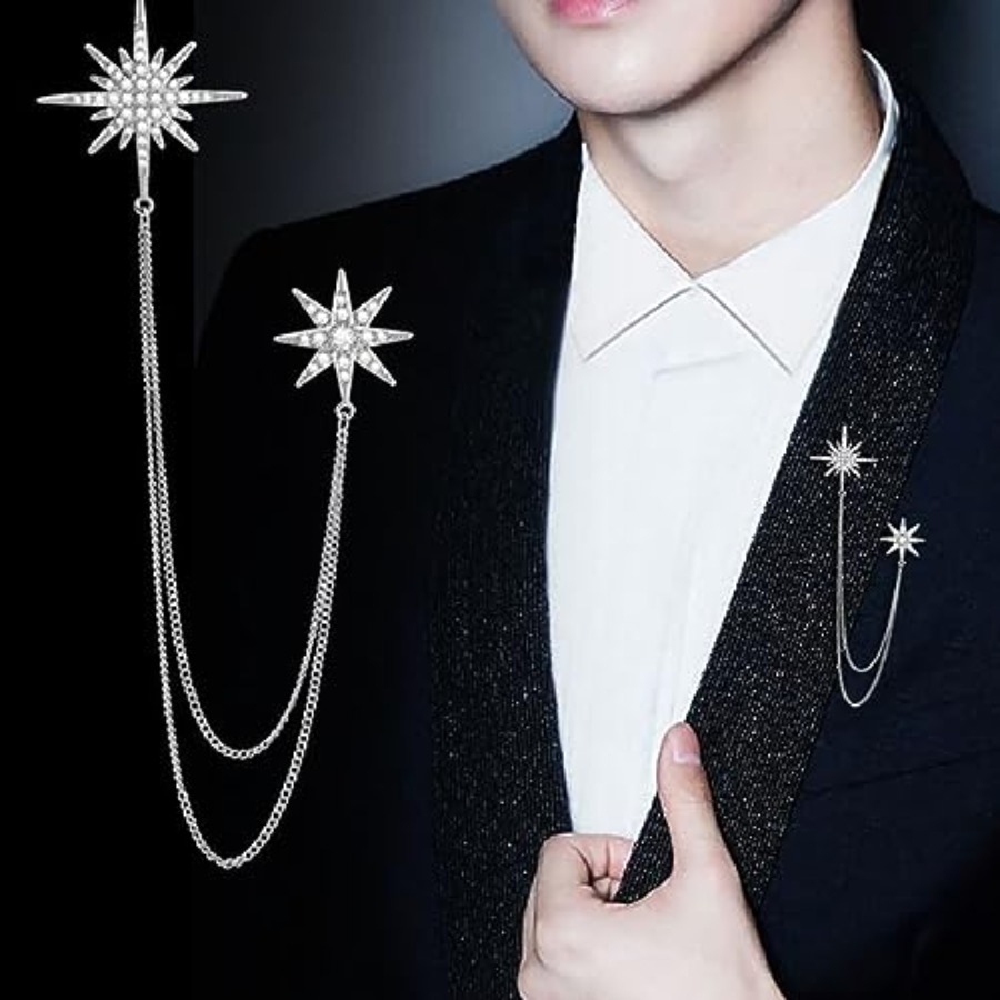Silver Rhinestone Star Brooch  - Men Accessories Bouquet review and price