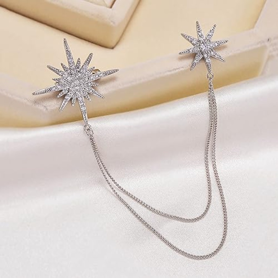 Silver Rhinestone Star Brooch  - Men Accessories Bouquet review and price